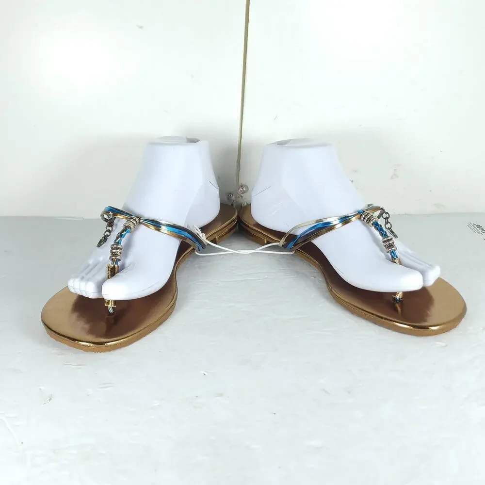 Candies Women's Y2K Vtg US 9-10 Bronze Flat Flip Flops Thong Sandals NWT